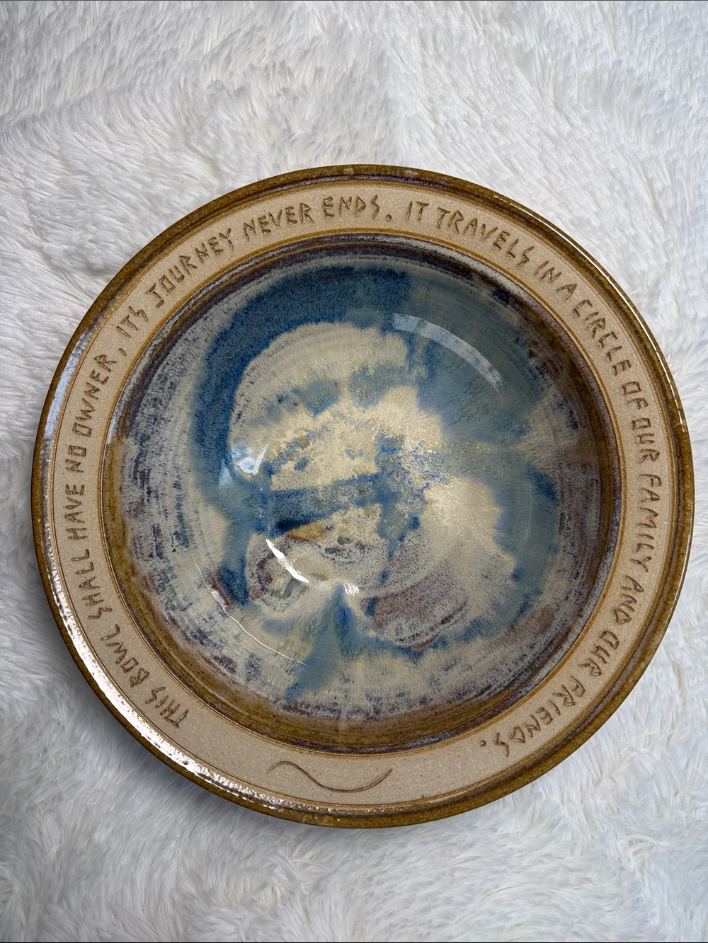 Signed Studio Art Pottery Bowl Handmade Family Friends Journey Quote Ceramic